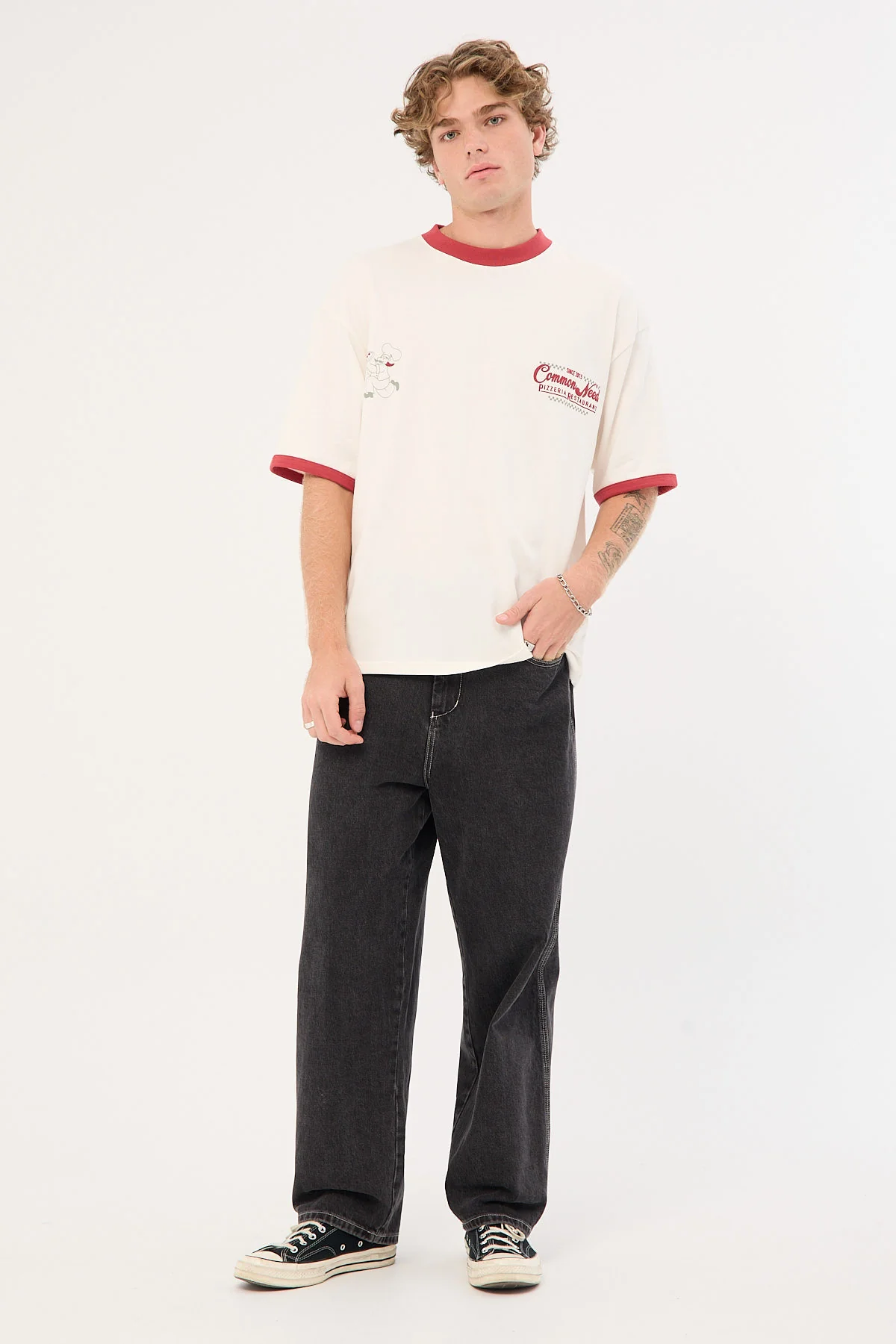 Common Need Marinara Heavyweight Ringer Easy Tee Off White - Image 3