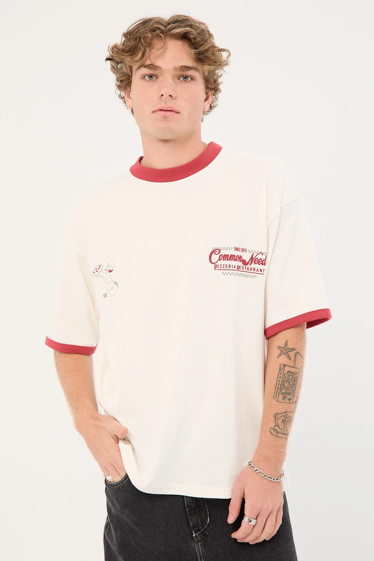 Common Need Marinara Heavyweight Ringer Easy Tee Off White - Image 4