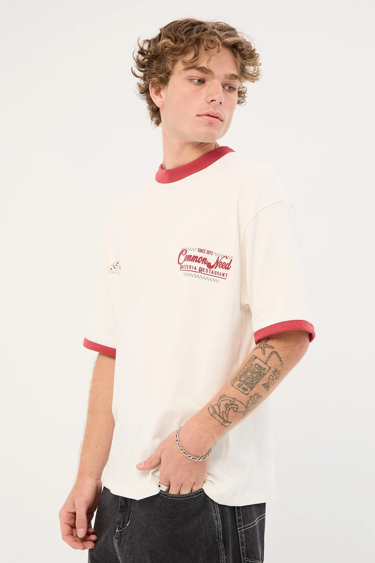 Common Need Marinara Heavyweight Ringer Easy Tee Off White - Image 6