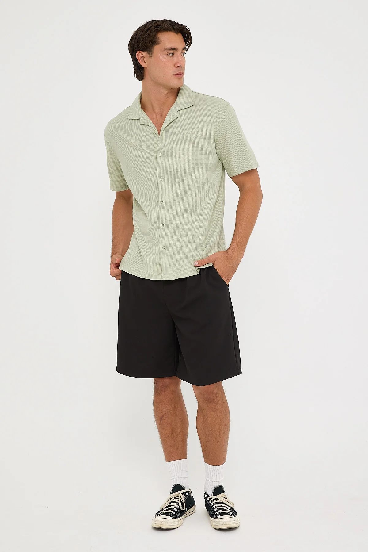 Common Need Nomad Waffle Resort Shirt Sage - Image 3