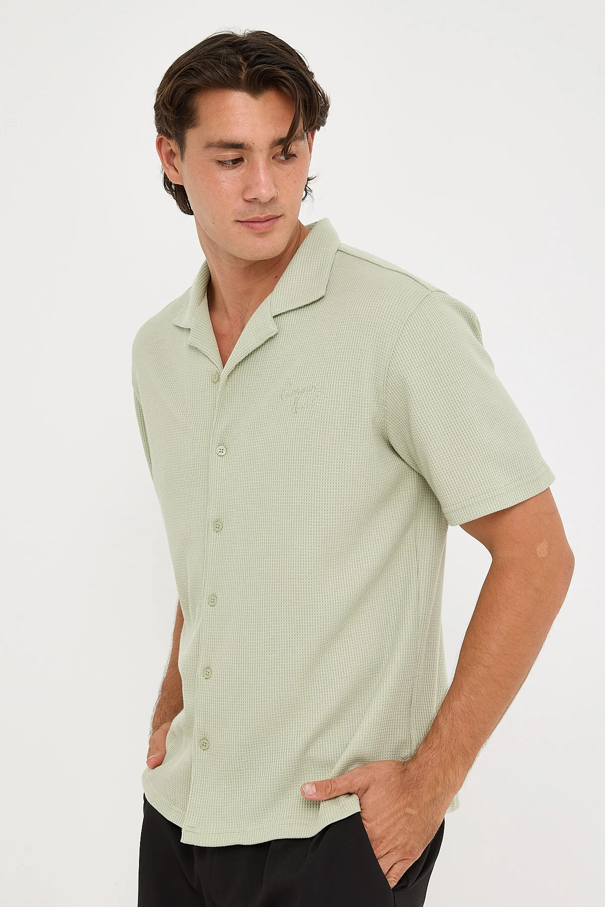 Common Need Nomad Waffle Resort Shirt Sage - Image 4