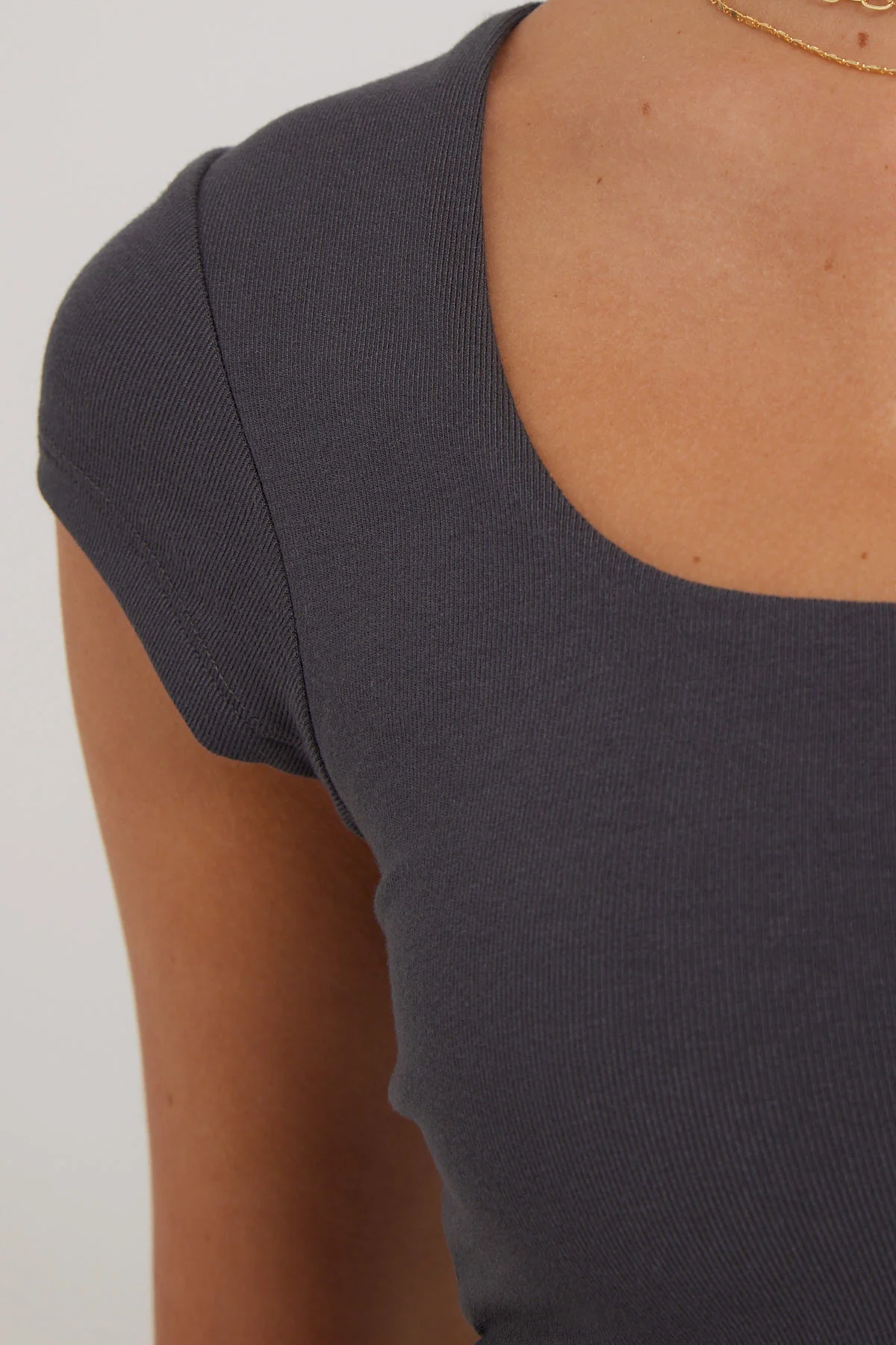 L&t Cap Sleeve Scoop T-Shirt Charcoal - Image 7