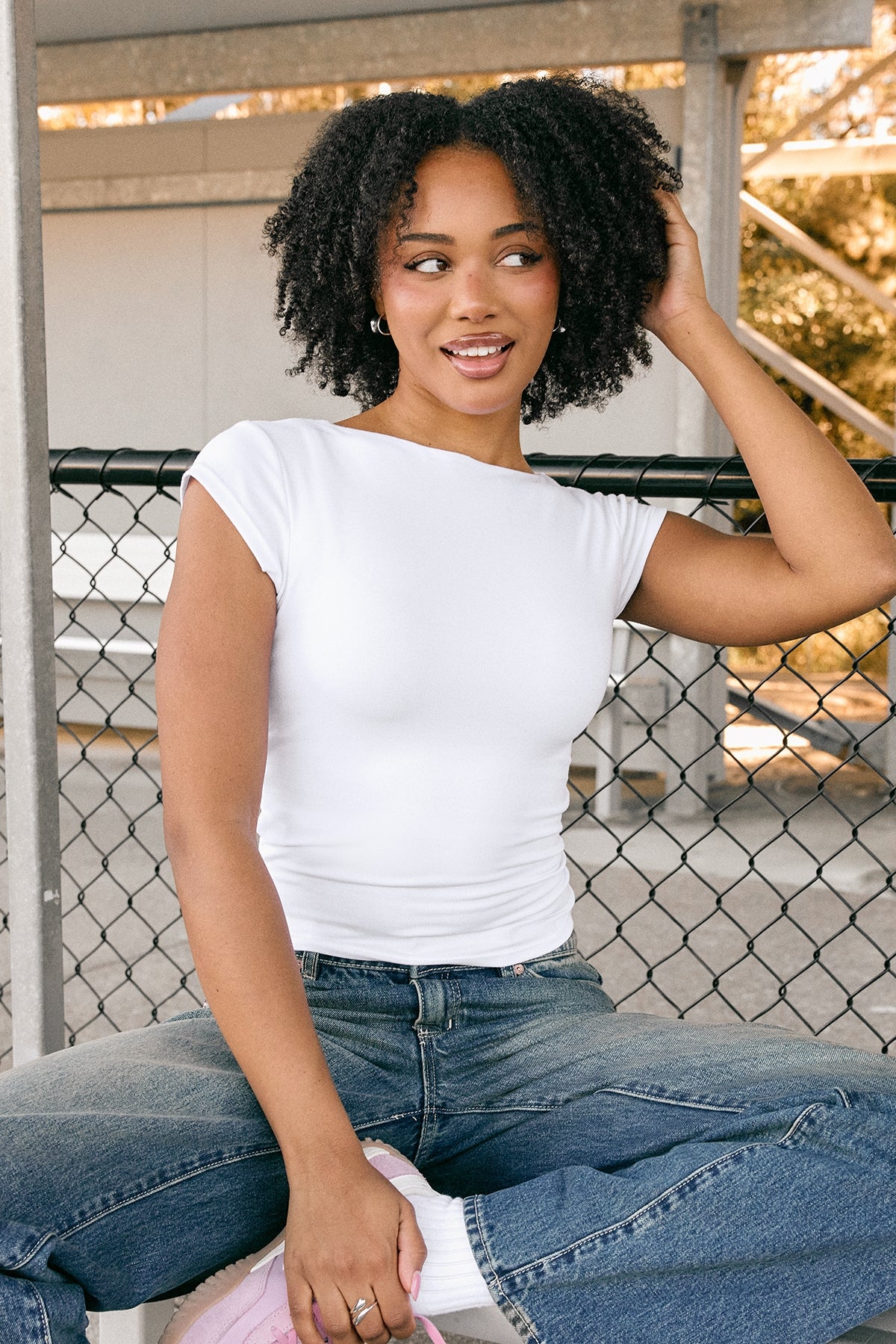 L&T Cap Sleeve Scoop T-Shirt White - Image 3