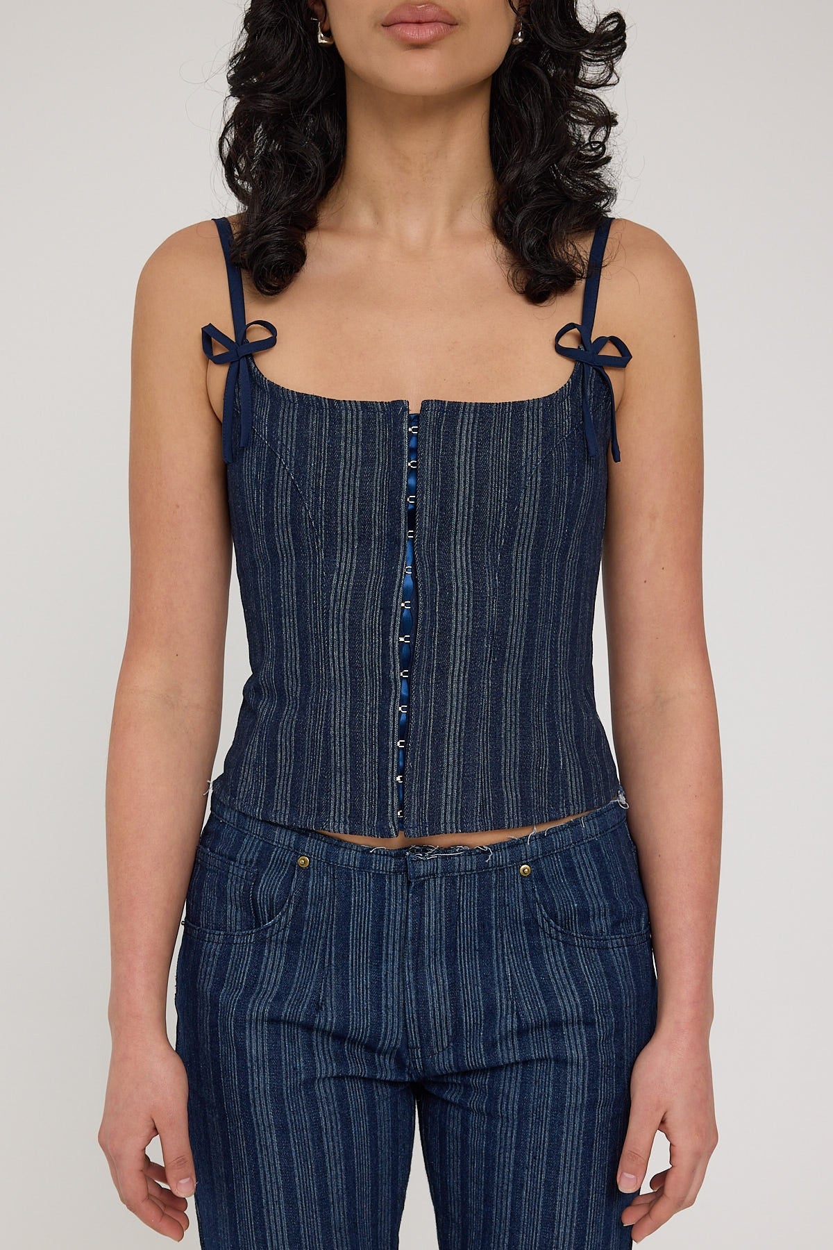 Lioness Charismatic Denim Corset Dark Pinstripe - Image 11