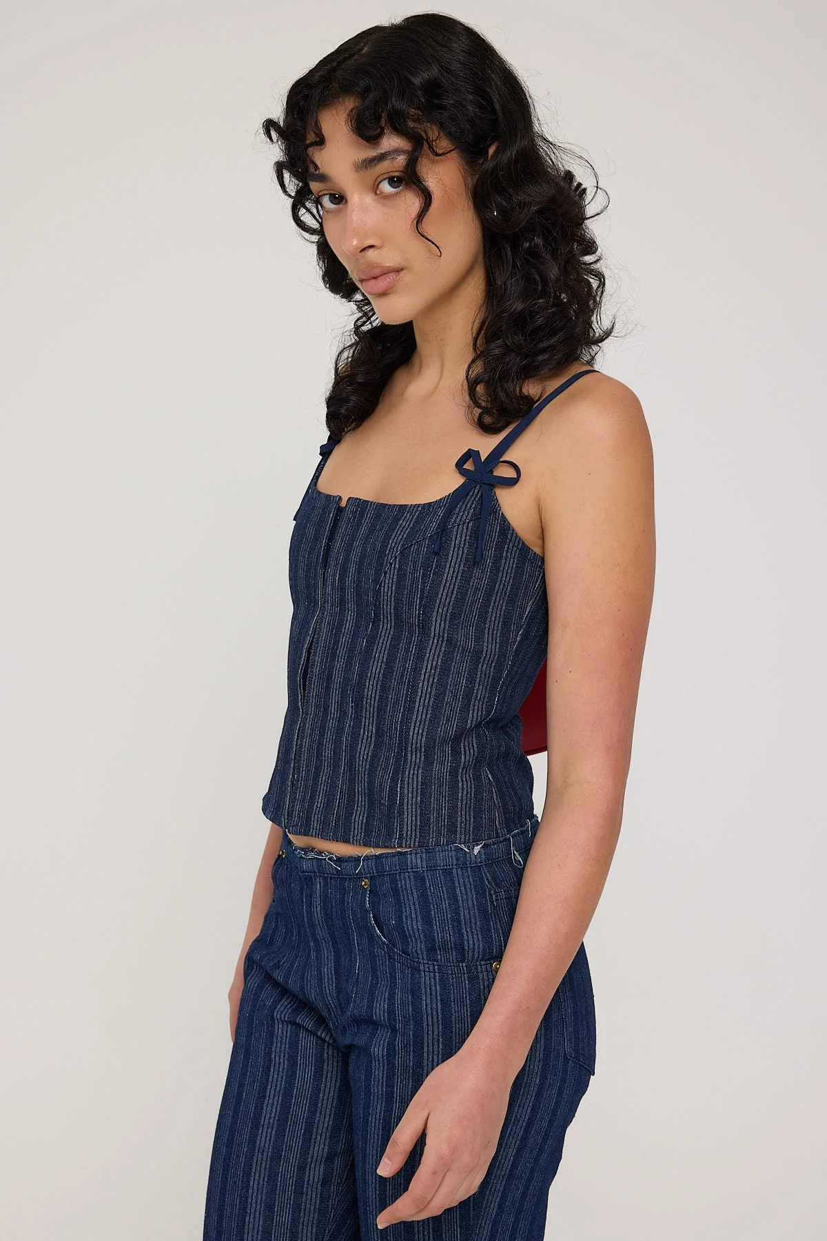 Lioness Charismatic Denim Corset Dark Pinstripe - Image 6