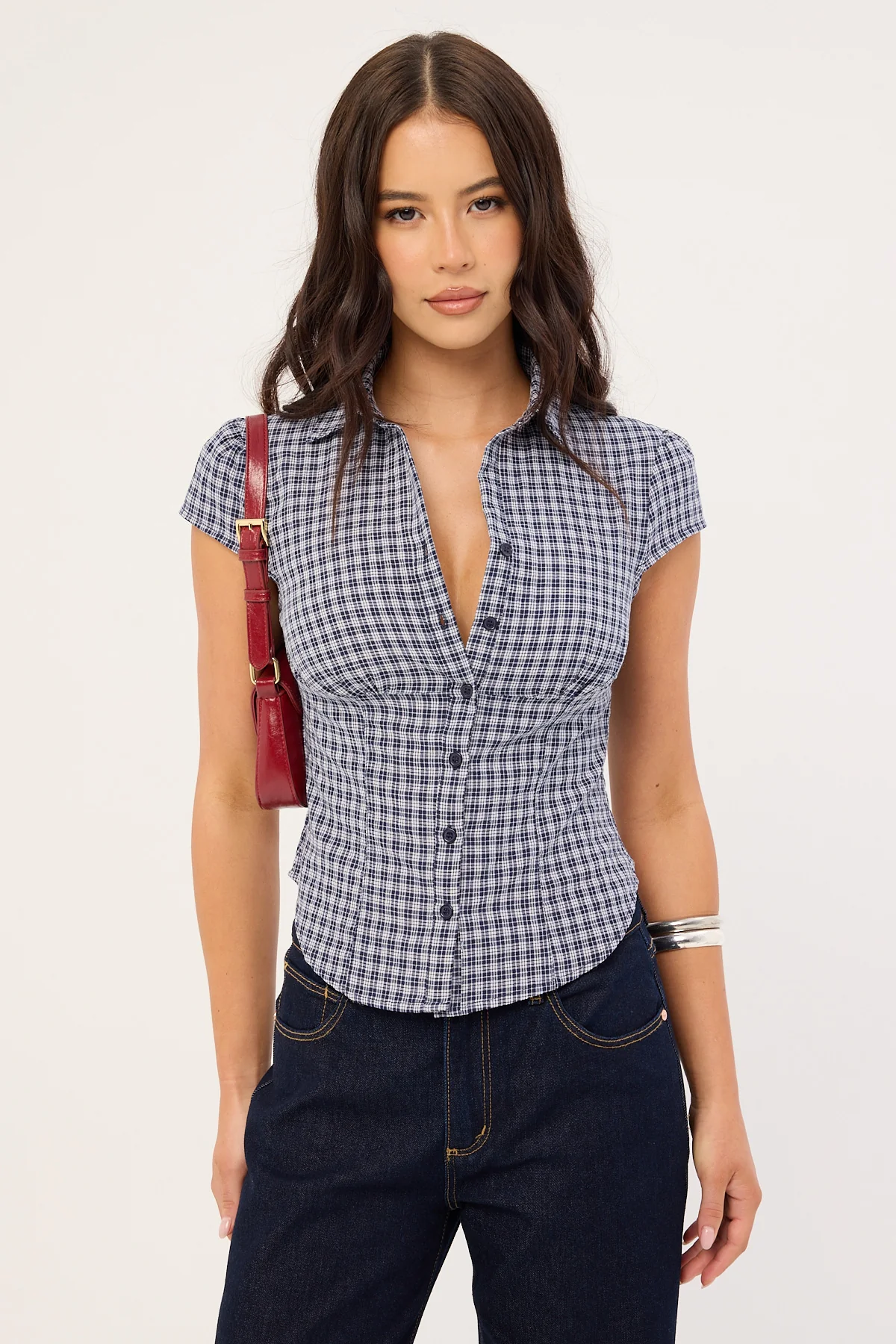 Lioness Mon Cheri Blouse Navy Check - Image 3