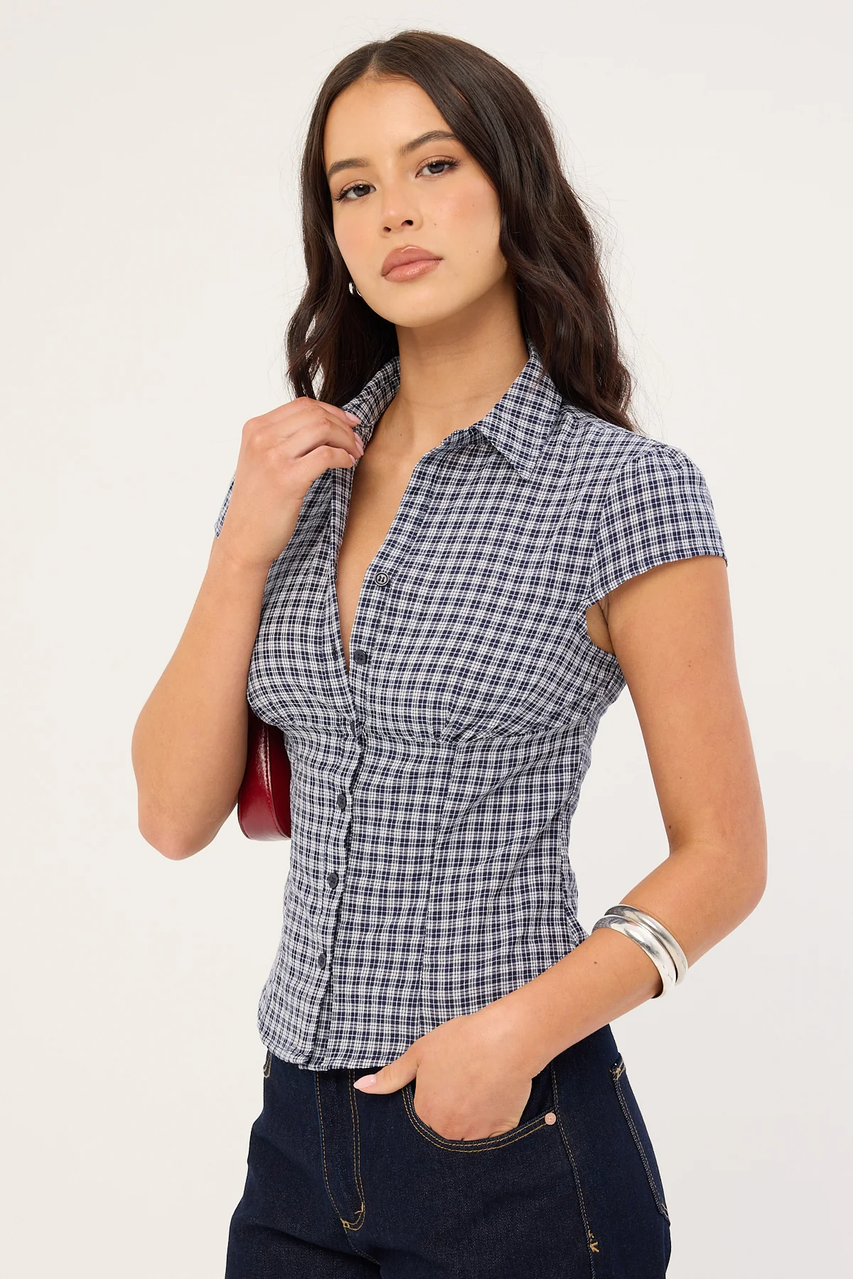 Lioness Mon Cheri Blouse Navy Check - Image 4