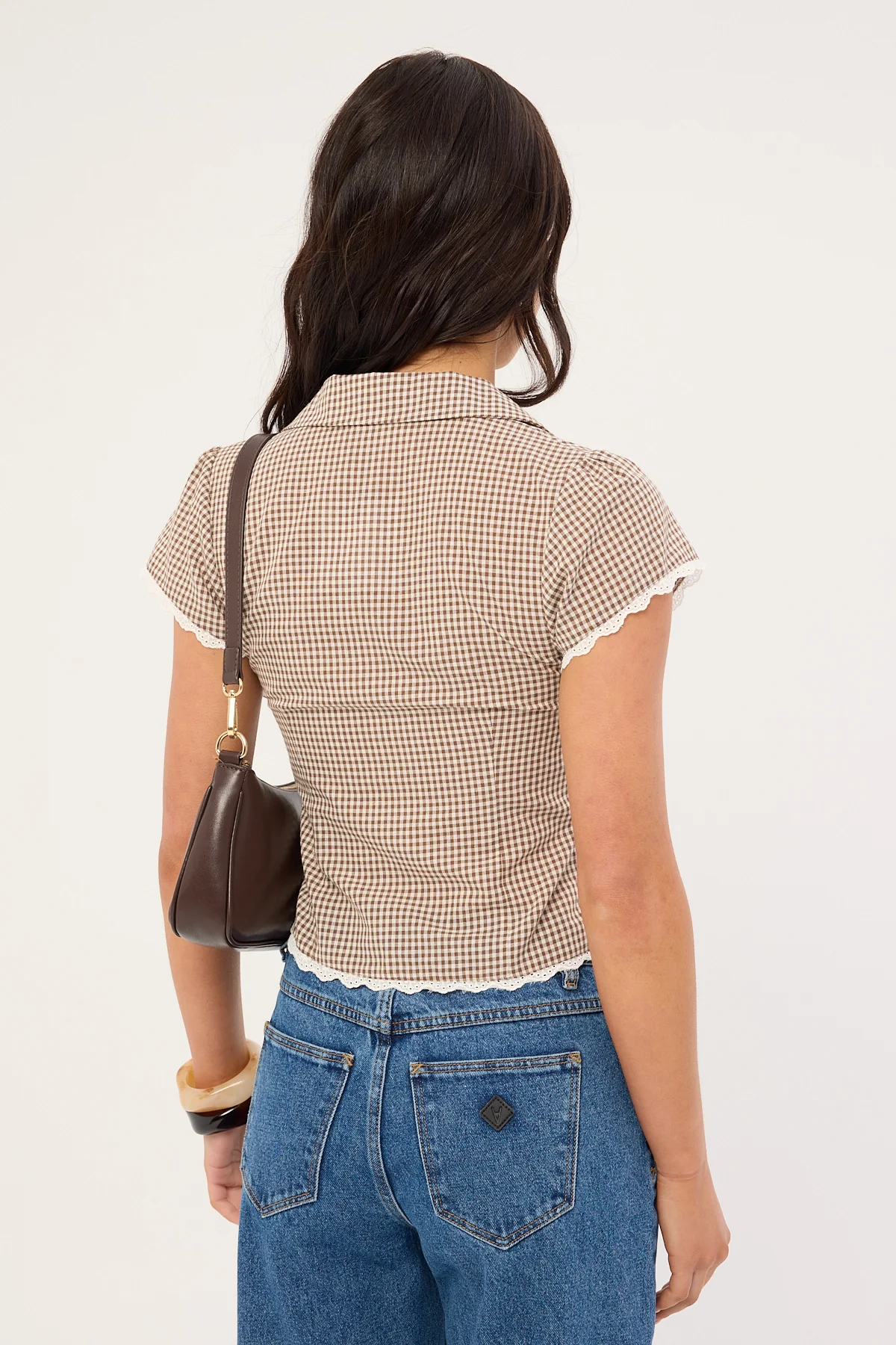 Luck & Trouble Frankie Cap Sleeve Blouse Brown Gingham - Image 10