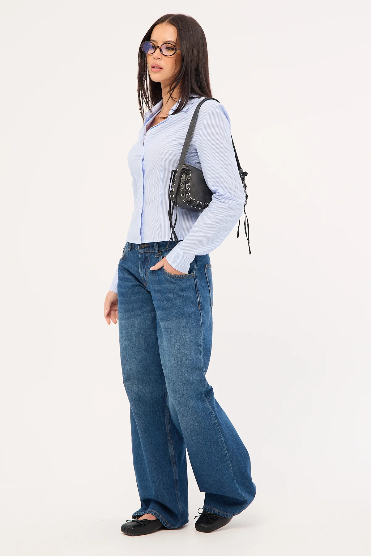 Motel Roomy Extra Wide Low Rise Jean Mid Blue - Image 4