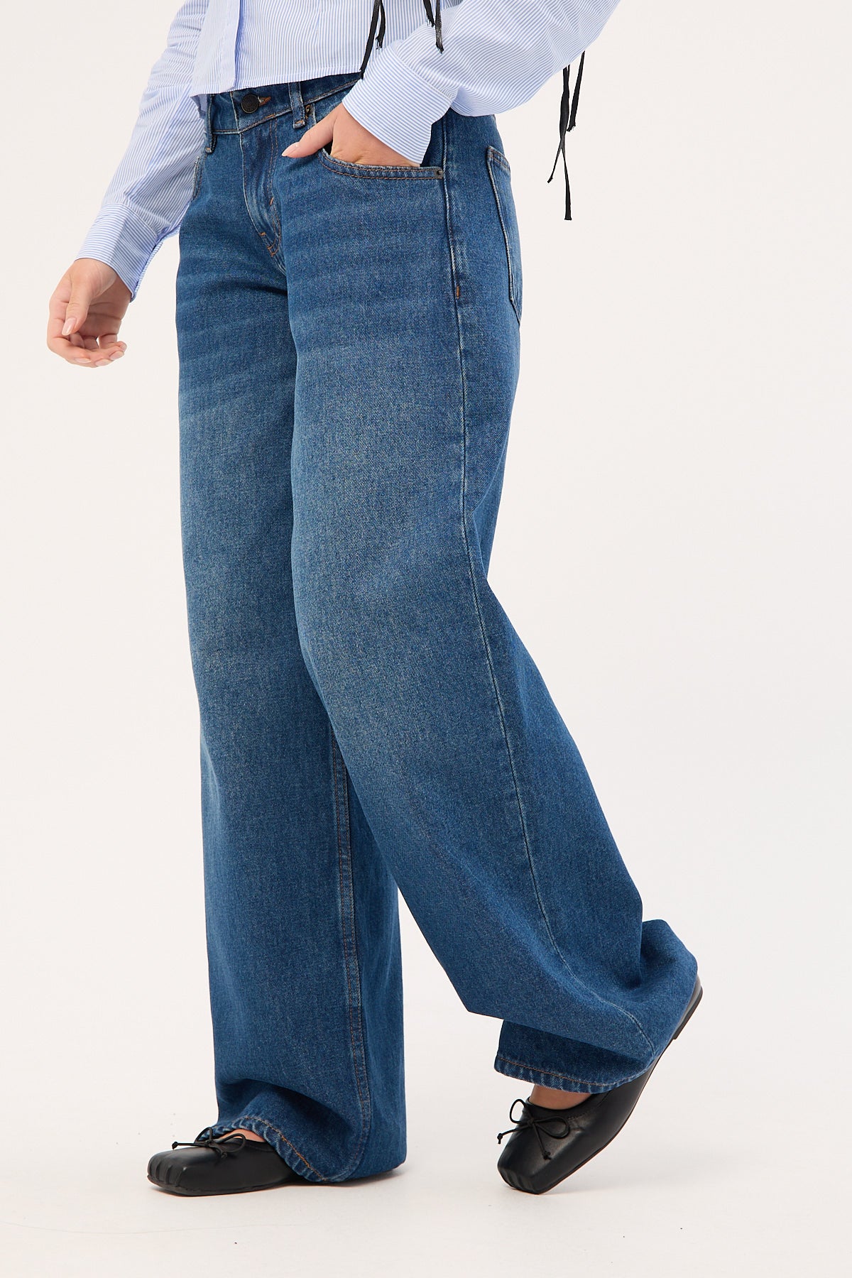 Motel Roomy Extra Wide Low Rise Jean Mid Blue - Image 5