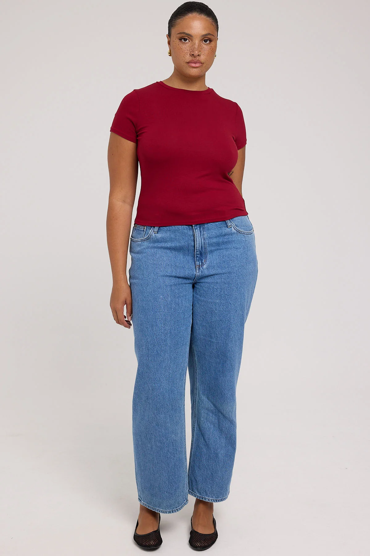 Perfect Stranger Cap Sleeve Tee Wine - Image 3