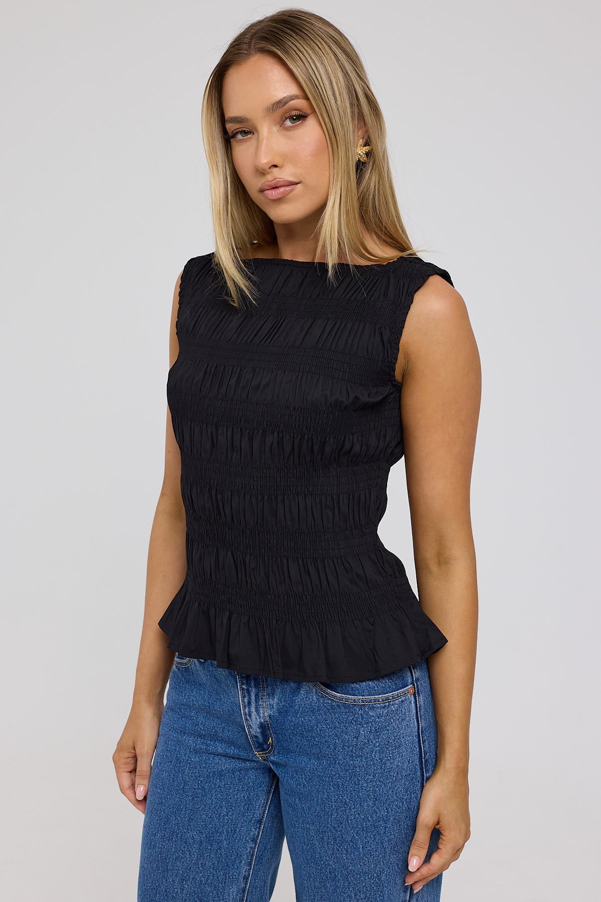 Perfect Stranger Shirred High Neck Top Black - Image 4