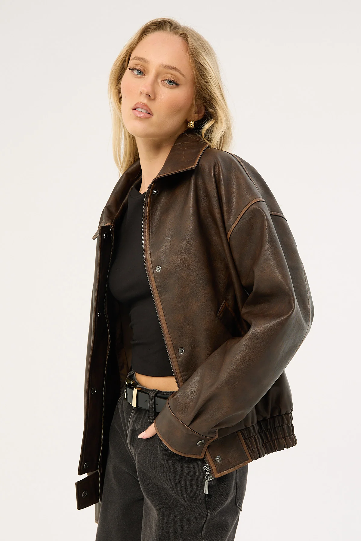 Perfect Stranger Washed Maxx PU Bomber Brown - Image 7