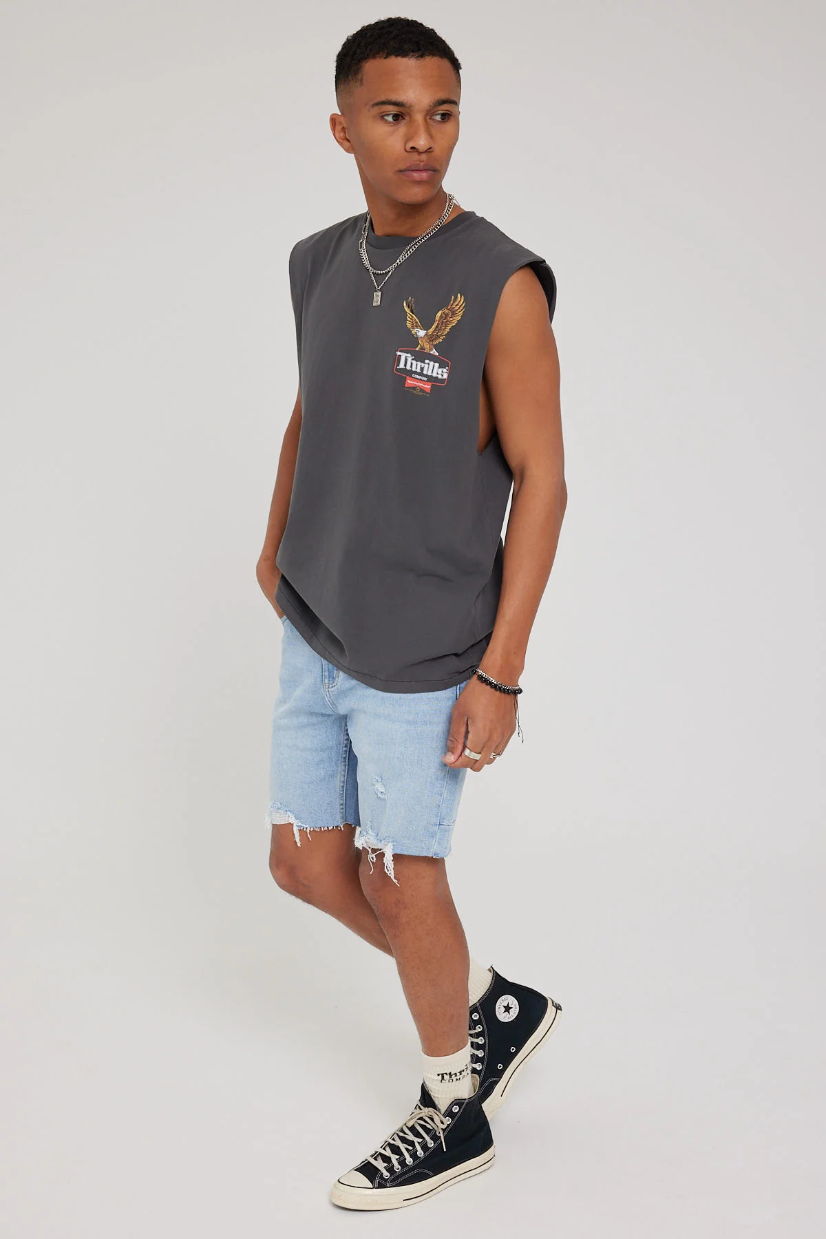 Thrills Destroyed Bones Denim Short Ash Blue - Image 3