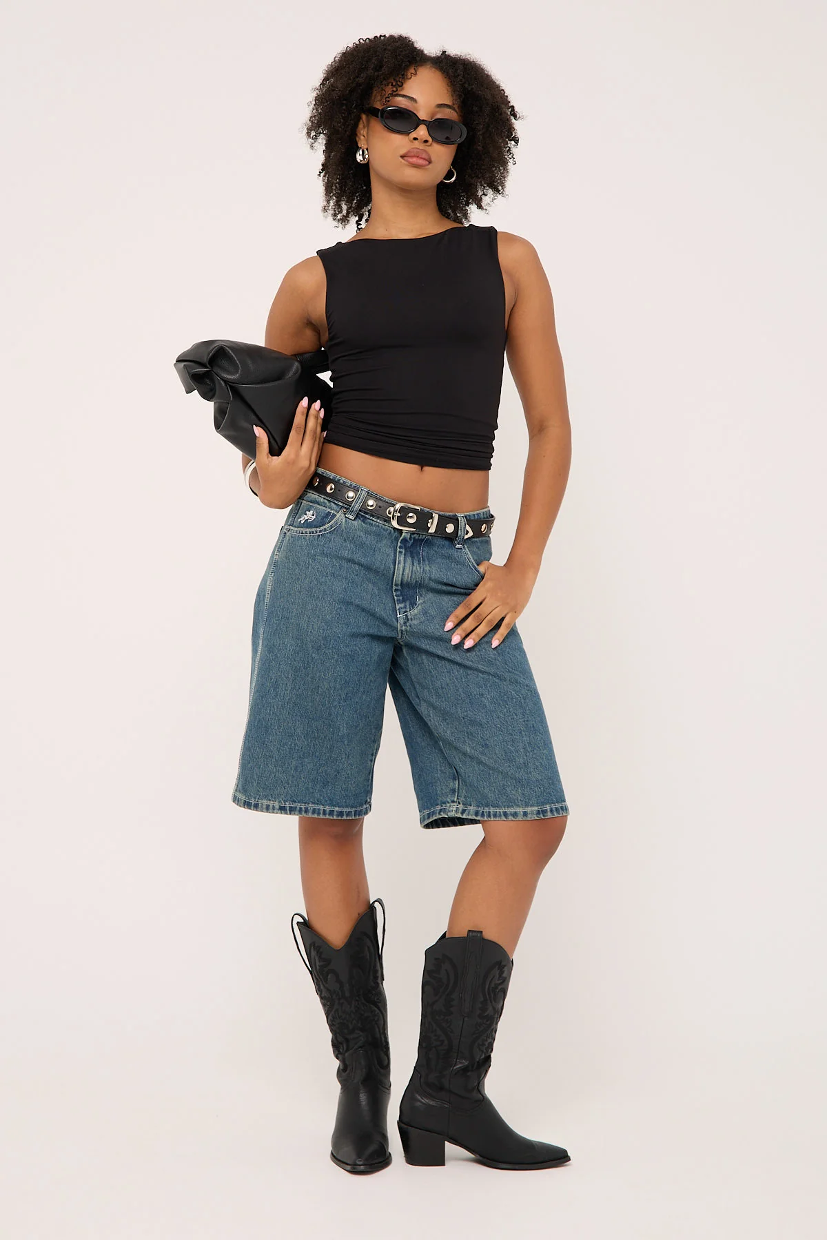 Worship Worship Big Baggy Denim Short Dirty Mid Blue - Image 4