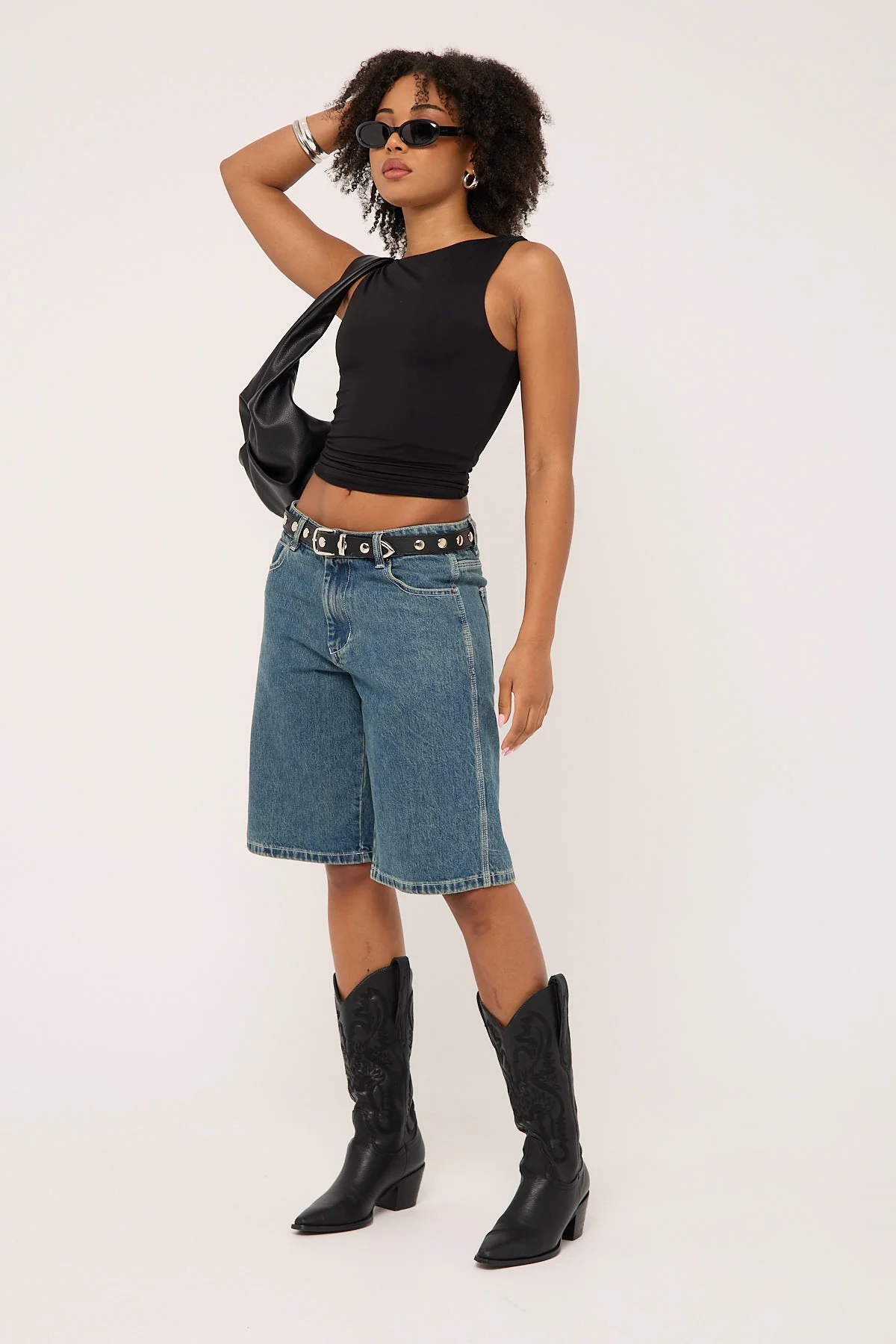 Worship Worship Big Baggy Denim Short Dirty Mid Blue - Image 7